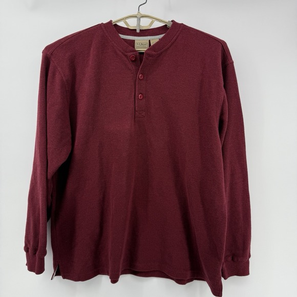 LL Bean Mens XL-Reg Unshrinkable Mini Waffle Henley Deep Wine Heather 187244 - Picture 2 of 7